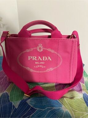 Prada Pink Canvas Logo Tote with Shoulder Strap